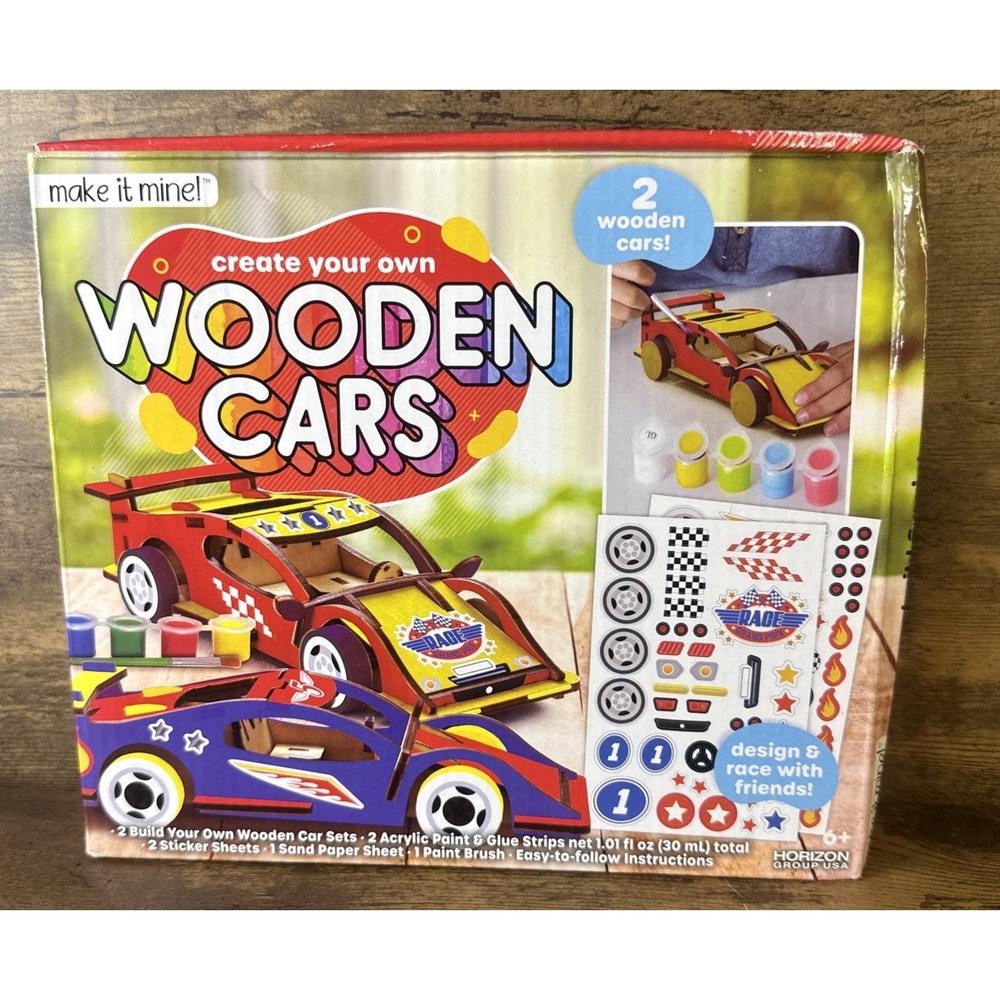 Make it Mine - Create your own Wooden Cars New 2 Pack Paint/stickers Included